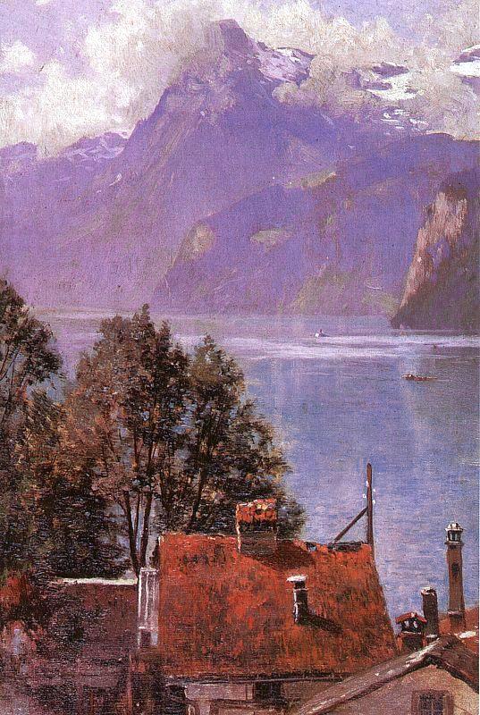 John Douglas Woodward Brunnen, Lake Lucerne oil painting picture